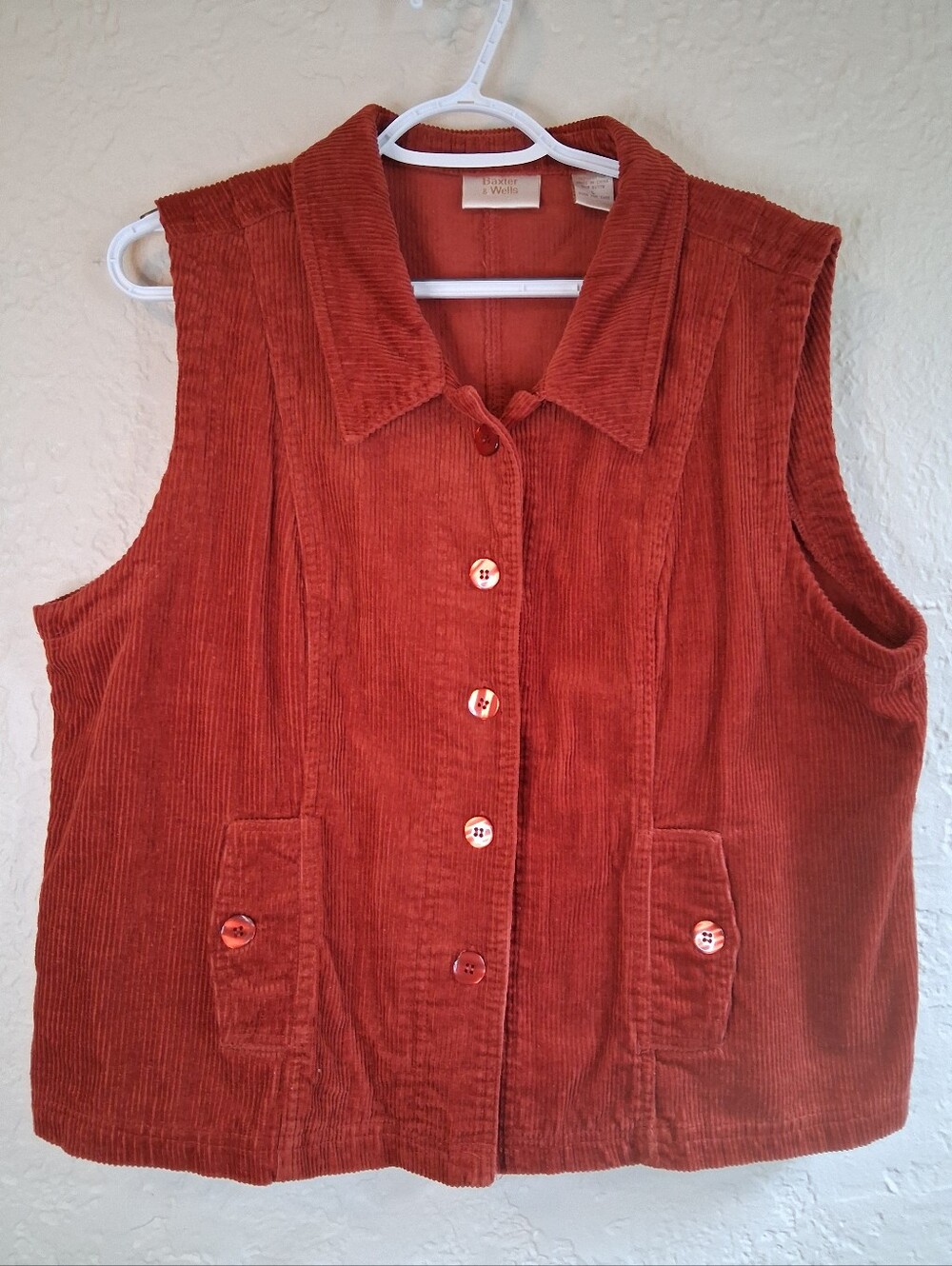 Baxter & Wells 100% Cotton Corduroy Button-Front Vest in Burnt Orange Sz Large